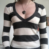 90s streetwear Women's New Low-Cut Sexy V-neck Striped Slim-Fit Temperament Bottoming Sweater