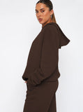 Taooba- Casual Coffee Hooded Long Sleeve Sweater and Trousers Set