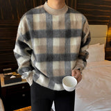 Taooba-10175 KNIT PLAID CREWNECK SWEATER