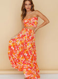 Taooba- Summer Women's Strapless Floral Print Pleated Two Piece Set