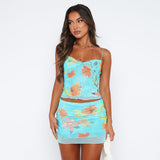 Taooba- Tropical Printed Sleeveless Crop Top and Skirt Set