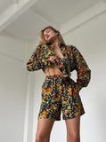 Taooba- Casual Floral Loose Cardigan Elastic Waist Shorts Two Piece Suit