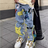 jeans American Hong Kong Style Original American Street Heavy Embroidery Ripped Jeans Men's New Long Pants