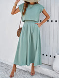 Taooba- Sleeveless Top and Flared Long Skirt Green Suit