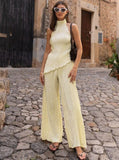 Taooba- Solid Color Halter Neck Backless Sleeveless Vest Trousers Suit