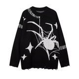 sweater Dark Vintage Spider Pattern Personalized Ripped Sweater Men's and Women's Pullover Loose Long Sleeve Knitted Sweater