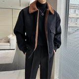 Taooba winter outfits men American Fashion Brand Lapel Cotton-Padded Coat Men's Versatile Simple Autumn and Winter New College Coat Trendy Warm Windproof Cotton-Padded Coat