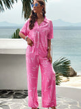 Taooba- Pink Temperament Printed Short-Sleeved Suit