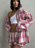 Taooba- Retro Plaid Design Long Sleeve Two Piece Set