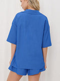 Taooba- Blue Collared Button Shirt and Shorts Set