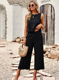 Taooba- Two Piece Sleeveless Top Wide Leg Square Pants