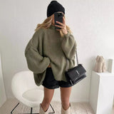 clothes Autumn and Winter New Loose Half Turtleneck Commuter Style Fake Reverse Wear Knitted Pullover Solid Color Sweater for Women