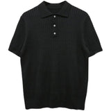 Taooba-5249 BLACK VERTICAL KNITTED SHORT SLEEVE COLLAR SHIRT