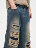 Taooba- 10130 DISTRESSED BAGGY WIDE STRAIGHT DENIM JEANS