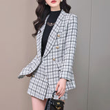 business casual outfits Autumn and Winter New Plaid Long-Sleeved Suit Jacket Women's Skirt Pants Two-Piece Suit Elegant Fashion Temperament Fashion