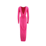 pink dress Sexy Women's Winter Two-Way Evening Dress Pleated Long Sleeve Backless Long Socialite Temperament Dress