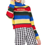 90s streetwear Autumn and Winter Ins Women's Knitwear Rainbow Striped Letter Embroidered Turtleneck Loose Casual Pullover Sweater for Women