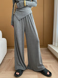 Taooba- One Shoulder Knitted Top Wide Leg Pants Two Piece Suit