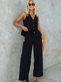 Taooba- Fashionable Solid Color V-Neck Sleeveless Trouser Casual Suit