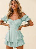 Taooba- Sexy Light Green Off Shoulder Tie Waist Top and Short Set