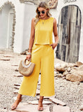 Taooba- Two Piece Sleeveless Top Wide Leg Square Pants