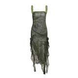 cybergoth dress to impress Sweet French Irregular Split Dress High-Grade Temperament Hot Girl Style Green Design Sense 