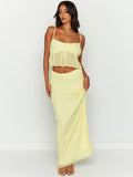 Taooba- Two Piece Yellow Sleeveless Top and Long Skirt Set