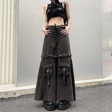 Taooba grunge outfits 2024 New Heavy Industry American Hot Girl Draping Detachable Two-Sided Wear Tooling Pocket Denim Skirt