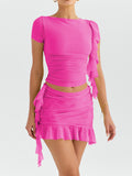 Taooba- Pink Two Piece High-Grade Ruffled Tassel Skirt Suit