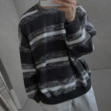 Taooba-5551 BLACK KNITTED STRIPE LONG SLEEVE SWEATER