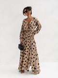 fall photoshoot outfits 2024 Floral Bohemian Dress Wrap V-neck Long Sleeve Split Hem A- line Elegant Maxi Dress for Women