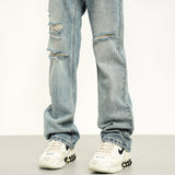 RTK (W) Taooba. 2041 BLUE DISTRESSED RIPPED SLIM STRAIGHT DENIM JEANS