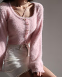 Taooba Aria Rose Button Fuzzy Crop Cardigan