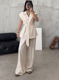 Taooba- Casual Sleeveless Cardigan High-Waisted Trouser Suit