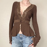 Taooba Dezirae Lace Woolen V-Neck Cardigan