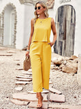 Taooba- Two Piece Sleeveless Top Wide Leg Square Pants