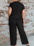 Taooba- Two Piece Plus Size Short Sleeve Sexy Wide Leg Pants