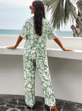 Taooba- Green Temperament Printed Short-Sleeved Suit