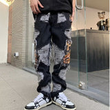 casual outfits American High Street Ripped Heavy-Duty Embroidered Jeans Men's and Women's Street Retro Fried Street Versatile Trendy Men's Straight Pants