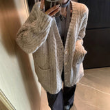 church outfit Autumn and Winter Retro Lazy Style V-neck Sweater Cardigan Women's Small Loose Ripped Design Twist Sweater Cross-Body