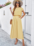 Taooba- Yellow Sleeveless Top and Flared Long Skirt Suit