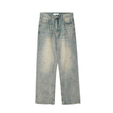 RTK (W) Taooba. 1531 YELLOW BLUE WIDE STRAIGHT DENIM JEANS