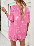 Taooba- Rose Temperament Commuting Printed Shirt And Short Set