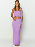 Taooba- Two Piece Purple Sleeveless Top and Long Skirt Set