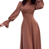 church outfit Autumn Satin Long Sleeve Elegant Women's Clothing Waist-Tight Dress