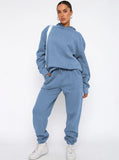 Taooba- Casual Blue Hooded Long Sleeve Sweater and Trousers Set