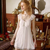 music video dress to impress cm Original Peach Collar Strap Fairy Nightdress with Chest Pad Small Flying Sleeve Back Lace Mesh Dress Modal