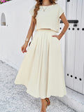 Taooba- White Casual Sleeveless Top and Flared Long Skirt Suit