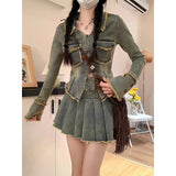 2000s fashion Long Sleeve All-Match Retro Chinese Hot Girl Washed Frayed Denim Short Coat Two-Piece Suit