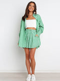 Taooba- Green Striped Long Sleeves and Shorts Set